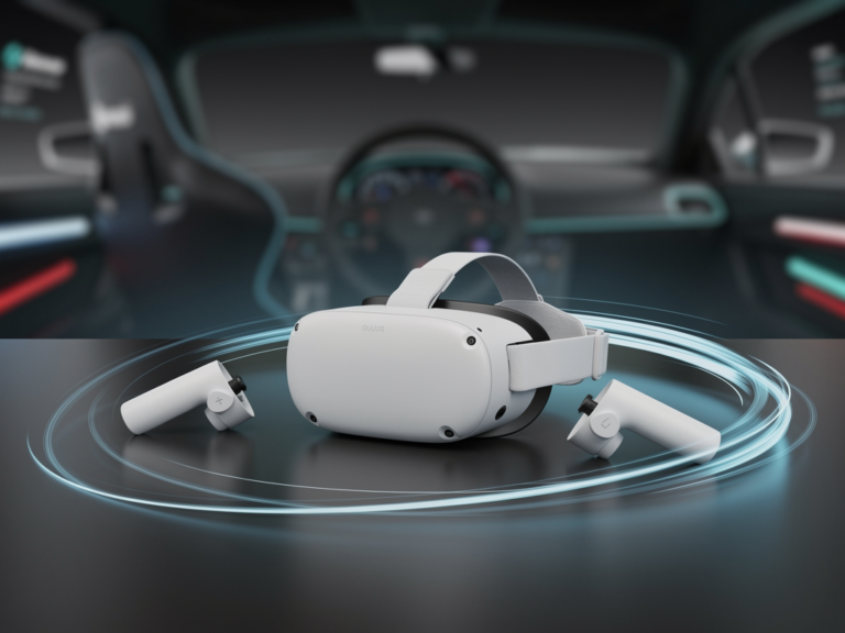 Oculus Quest 2 VR-Brille im Simracing Einsatz mit kabelloser Bedienung